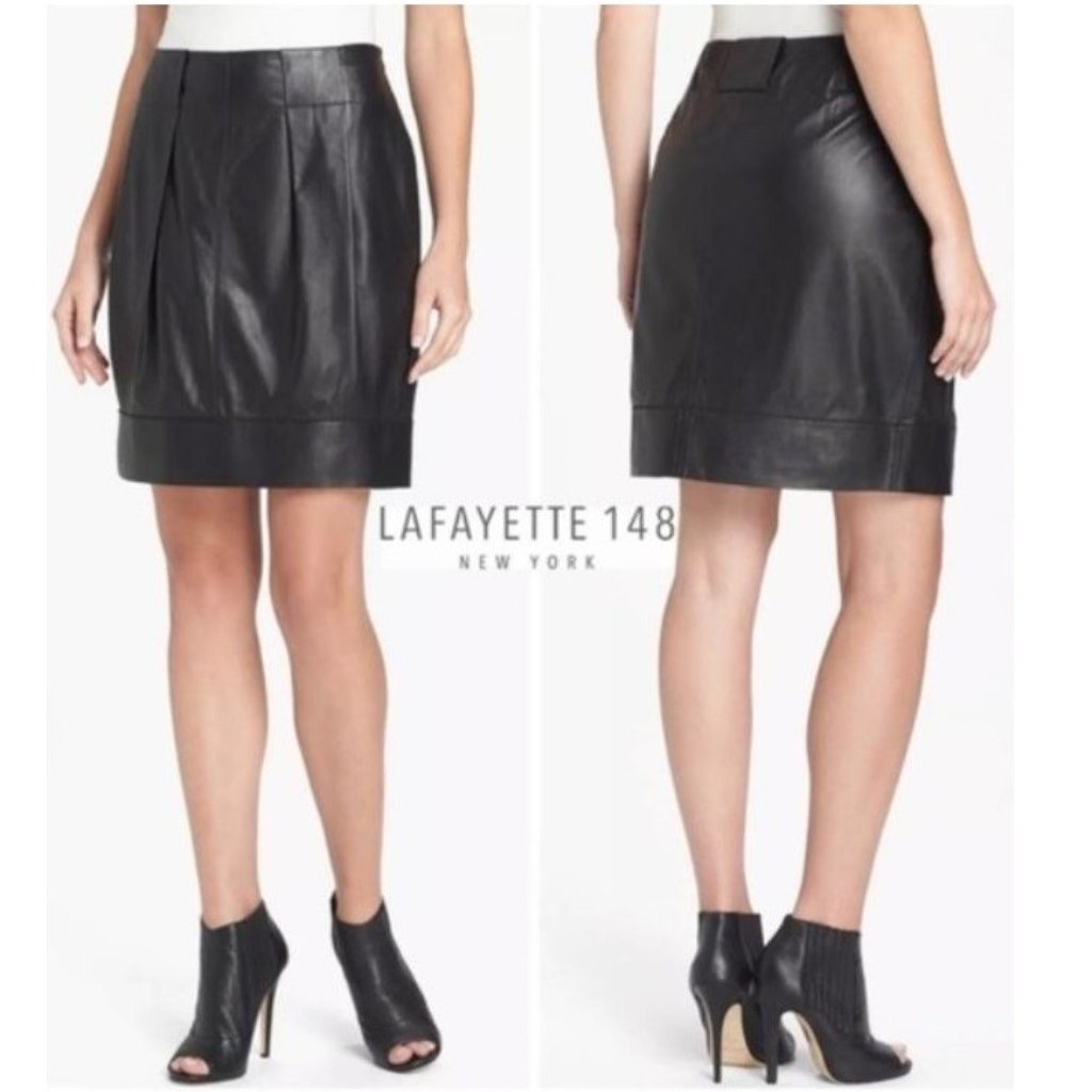 Lafayette 148 New York Black Leather Mini Skirt
